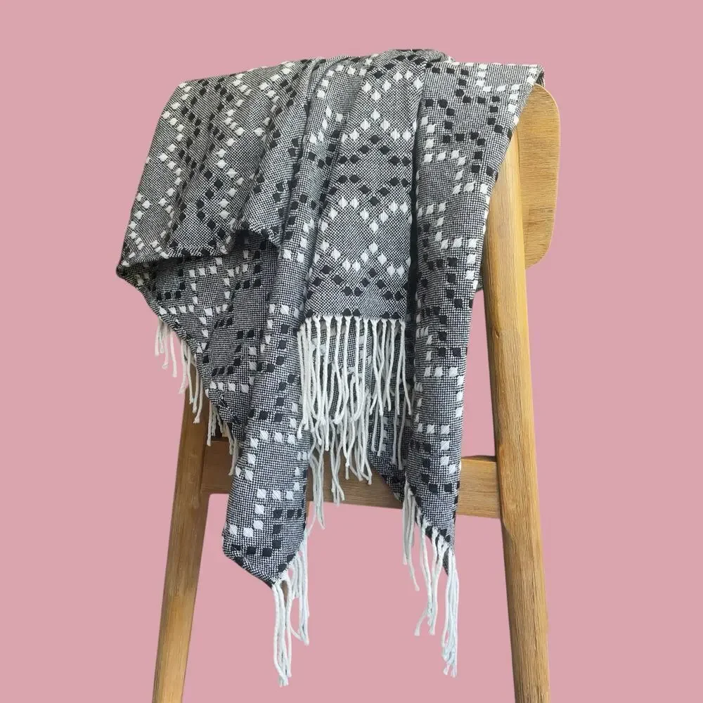 West Elm throw blanket geometric black white gray pattern
